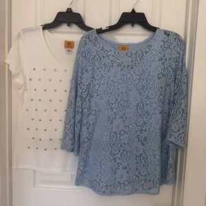 Ruby Rd‎ Tops Women's Sz M Lot of 2 Lace Tunic Blouse Embellished Short Sleeve